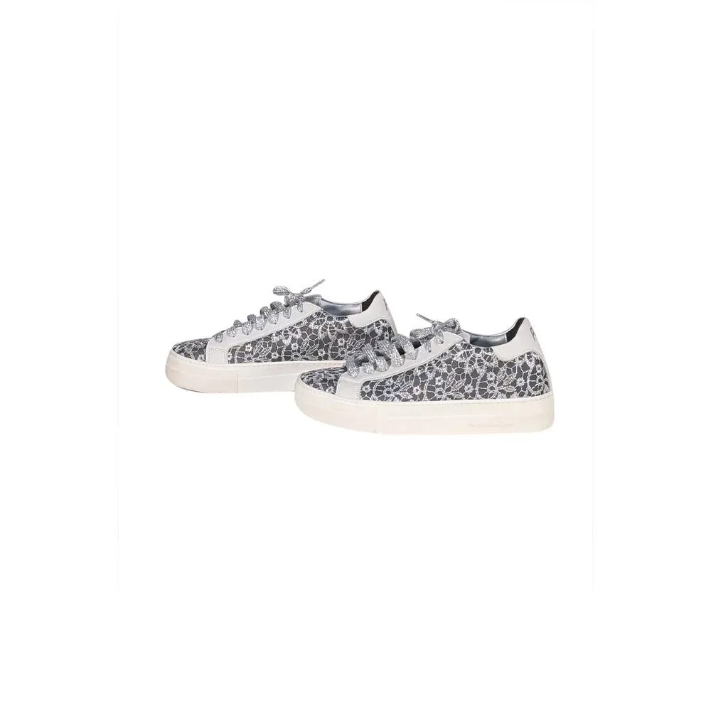 P448 - Silver, Grey, & White Lace Covered Sneakers Sz 10